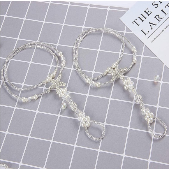 Elegant Faux Pearl and Silver Beaded Foot Jewelry with Starfish - Picture 3 of 5